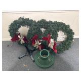 Decorated Christmas Wreaths and Tree Stands