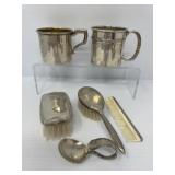 Sterling Baby Cups, Spoon, Brushes, Comb