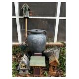 Fountain and Birdhouses