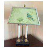 Vintage Table Lamp with Hand Painted Glass Shade