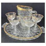 Glass Cordial Serving Tray with Stemware Pitcher