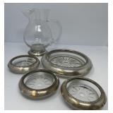 Sterling Rimmed Coasters and Pitcher