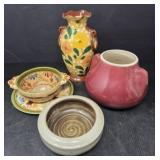 Assortment of Pottery Bowls and Italian Vase