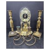 Brass Finish Dome Clock and Brass Candlesticks