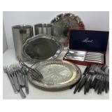 Silver Plate Tray, Stainless Steel Knives, More