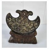 Antique Bronze Chinese Talisman with Carved Stand