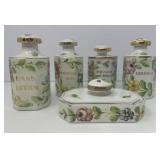 Vintage Porcelain Floral Bathroom Jars