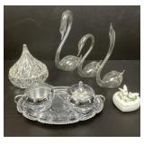 Glass Swans, Covered Glass Candy Dish, More