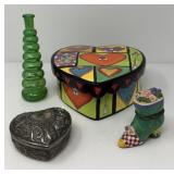 Shoe Trinket Box, Heart Boxes, Green Vase