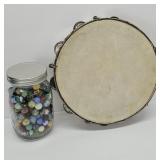 Vintage Tambourine and Marbles