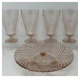 Pink Depression Glass Tumblers and Footed Bowl