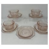 Pink Depression Glass Cups and Saucers