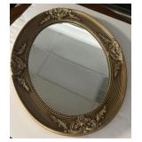 Vintage Gesso Gold Gilt Oval Wood Mirror