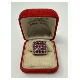 Gold Plate Over Sterling Ladies Ring, Red + White