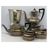 EPNS Silver Plate Coffee and Tea Set, Glass Vase