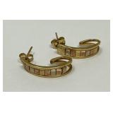 14K Tri Color Gold Half Hoop Stud Earrings