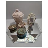 Decorative Pink Milk Glass Trinket Dish and more