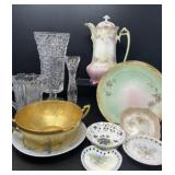 Painted China Collection with Crystal Vases