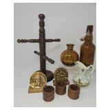 Brown Glass and Wood Kitchen Items