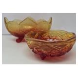 Two Flash Painted Amberina Glass Bowls