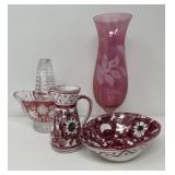 Italian Cream/Sugar, Flash Painted Vase, Basket