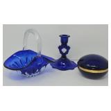 Trio of Cobalt Bue Glass