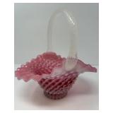 Cranberry Fenton Hobnail Opalescent Basket