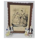 French Fashion Print and Colonial Figurines