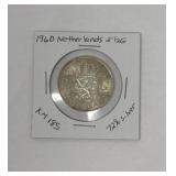 1960 UNC Netherlands 2.5 Gulden 72% Silver