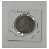 1833 France 5 Francs 90% Silver