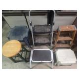 Assortment of Step Stools Ladders Tables