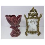 Gonder Pottery Vase and Victorian Frame