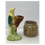 Vintage Bird Planter and Signed Pottery Jar