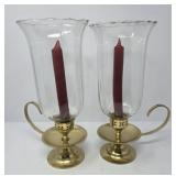 Brass Candlesticks with Glass Globes