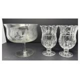 Tulip Hurricane Vases and Etched Compote