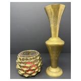 Etched Brass Vase and Candle Votive