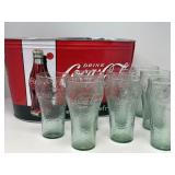 Embossed Coca-Cola Glasses and Tin Bucket