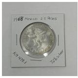 1968 UNC Mexico 25 Pesos 72% Silver