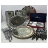 Silver Plate Tray, Stainless Steel Knives, More