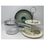 Pyrex Sauce Pan, Pottery Roaster, 2-Tier Server