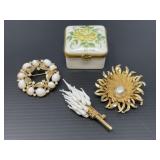 Limoges Trinket Box, Trifari, Vogue, Benedikt Pins