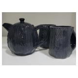 Blue Ceramic Cable Knit Teapot, Hand Warmer Mugs C