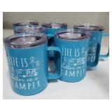 Six Blue Insulated Coffee Mugs