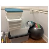 Exercise Ball, Bands and Storage Bins
