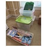 Gift Wrap and Four Plastic Tote Bins