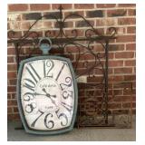 Wall Clock and Two Decorative Metal Wall Hangings