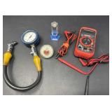 Tire Gauge, Thermometer, Volt Reader, Screwdriver