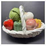 Ceramic Basket with Ceramic Fruit and Veggies