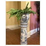 Blue and White Planter with Fern and Stand