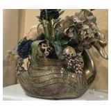 Brass Swan with Floral Arrangement